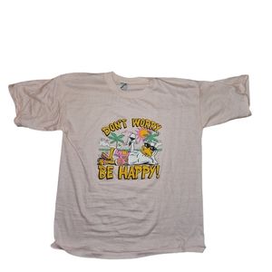 Vintage 80s Fantasy Dont Worry Be Happy Beach Duck Shirt L Single Stitch Pink